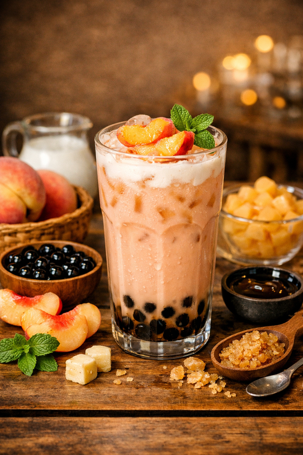 Trà sữa đào pha chế